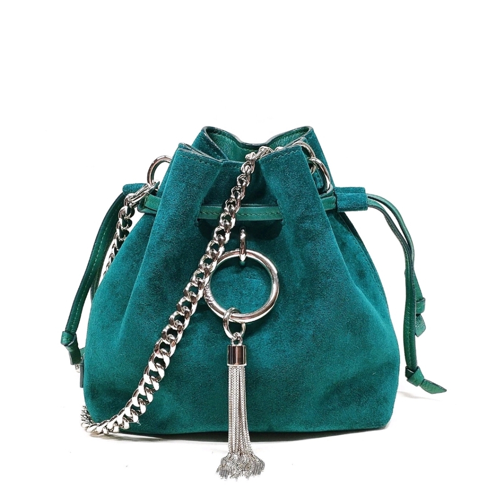 Jimmy Choo Callie Drawstring/S Green Suede Handbag Crossbody Shoulder Bag